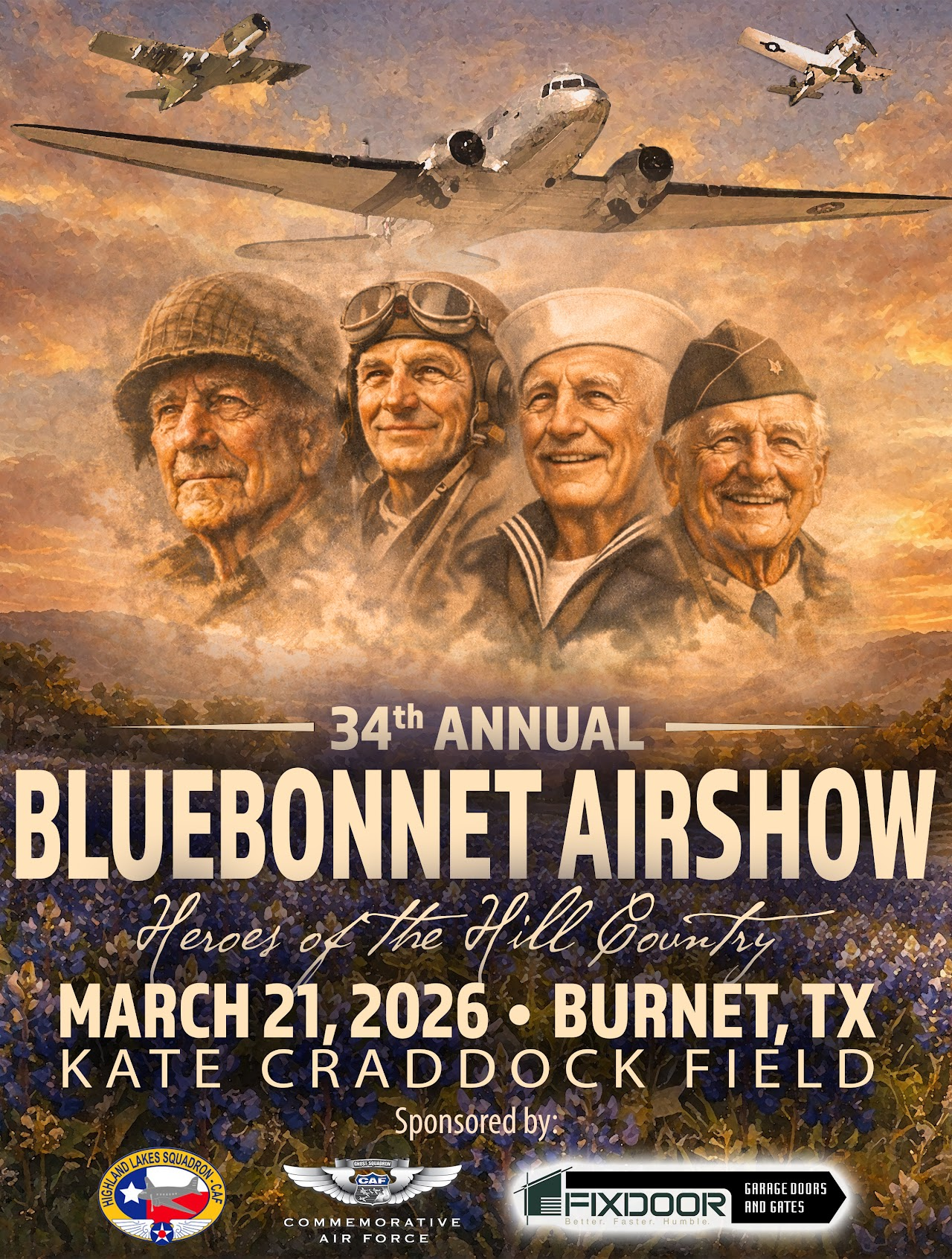 Featured image of the 34th Annual Bluebonnet Airshow 2026 at Burnet Municipal Airport